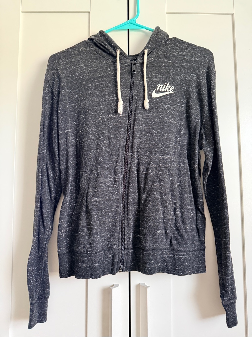 Nike Women’s Charcoal Marled Full-Zip Hoodie with White Logo
